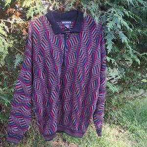 Bachrach Coogi-style Abstract Knit Polo Multicolor Knit Sweater Size Large
